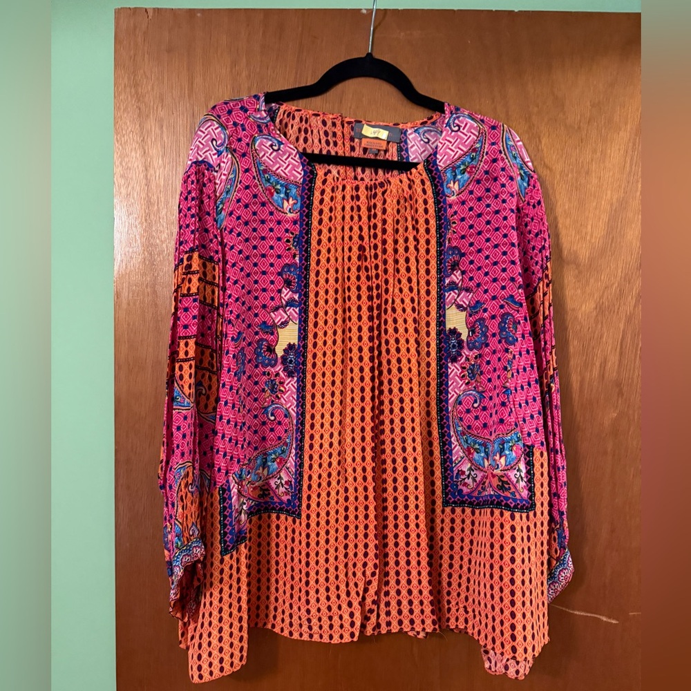 Vibrant Pink and Orange Bohemian Blouse